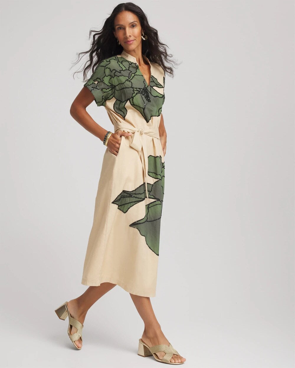 Chico's Printed Cotton-Voile Popover Midi Dress
