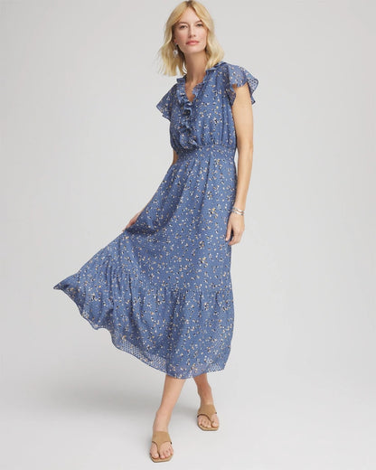 Chico's Textured Ruffled-Placket Maxi Dress