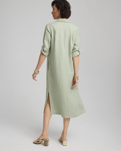 Chico's Linen Embellished Midi Shirt Dress