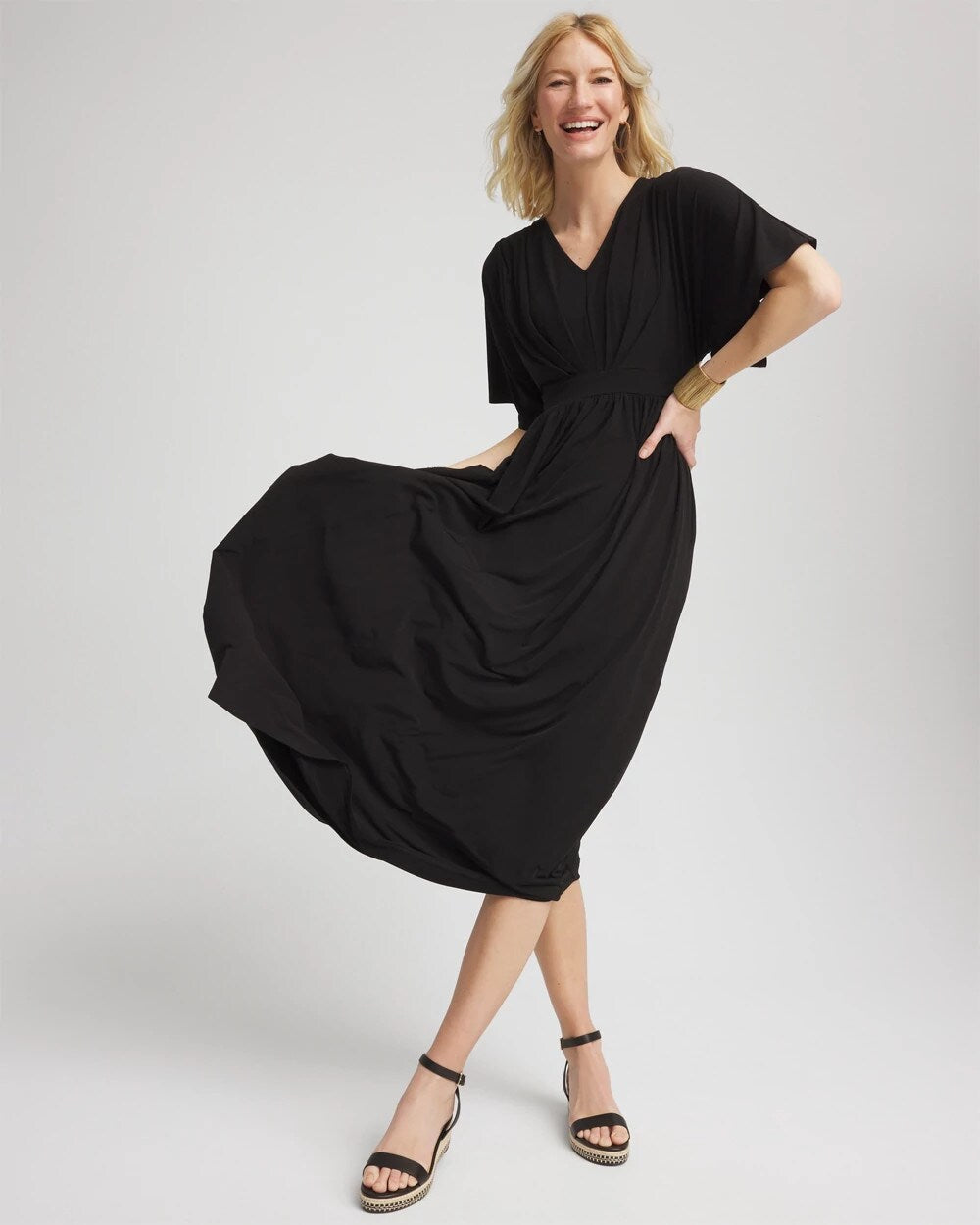 Chico's Flutter-Sleeved Jersey Maxi Dress