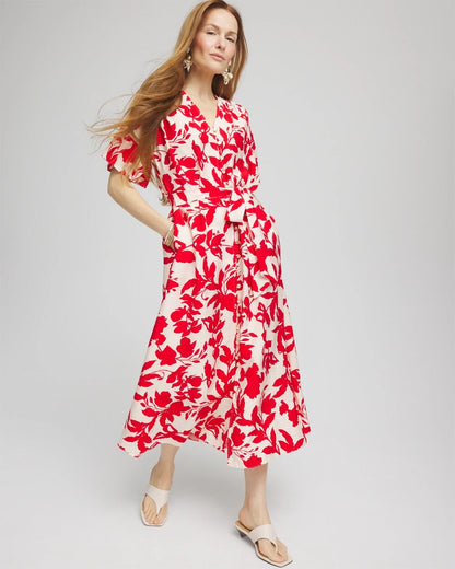 Chico's Floral Ruffle-Sleeved Midi Dress