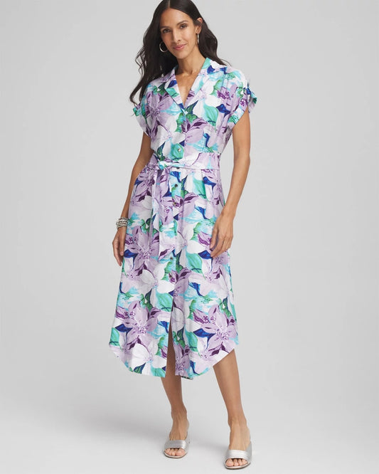 Chico's Hammered Rayon Midi Shirtdress