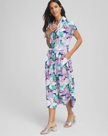 Chico's Hammered Rayon Midi Shirtdress