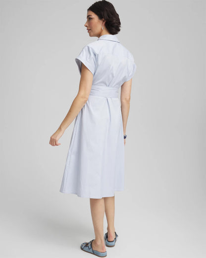 Chico's Striped Embroidered Poplin Midi Shirtdress
