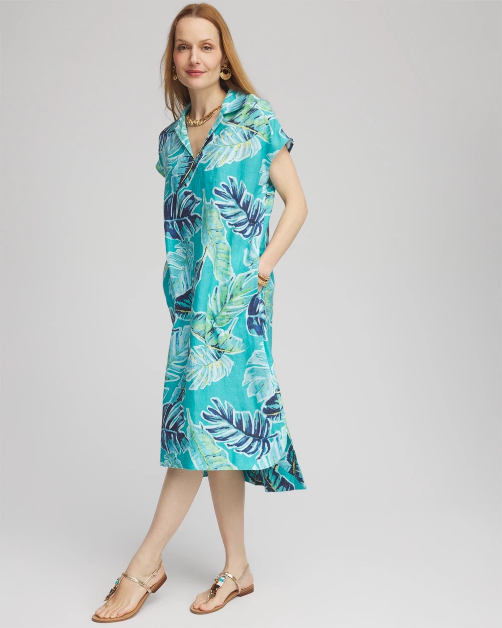 Chico's Tropical Linen Midi Dress