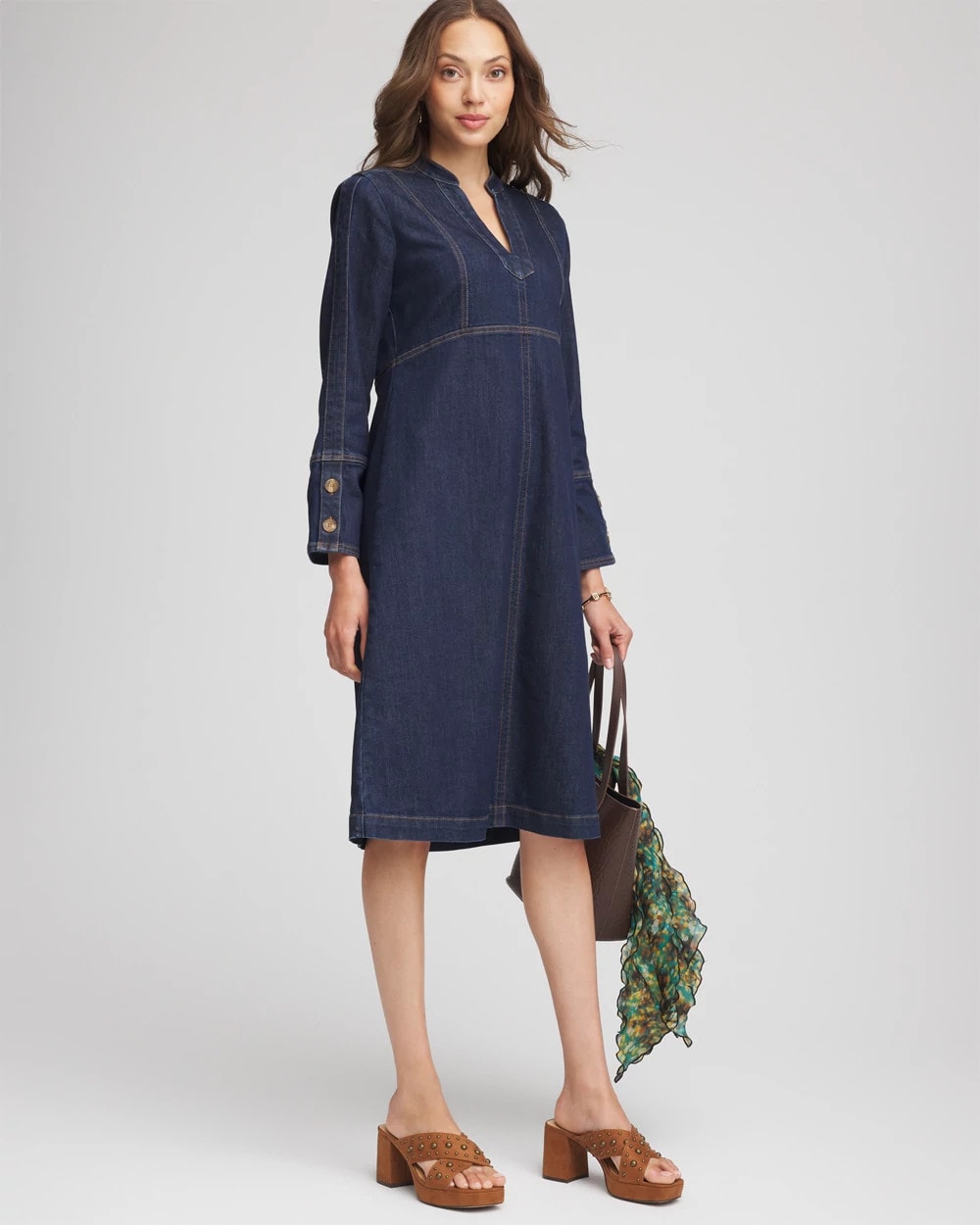 Chico's Denim Splitneck Knee-Length Dress