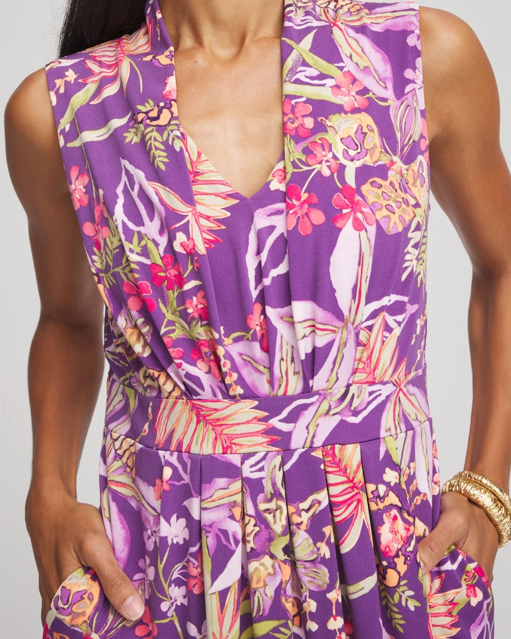 Chico's Floral Pleated Jersey Dress