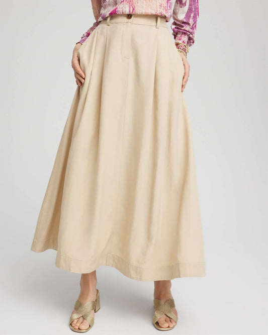Chico's Pleated A-Line Midi Skirt