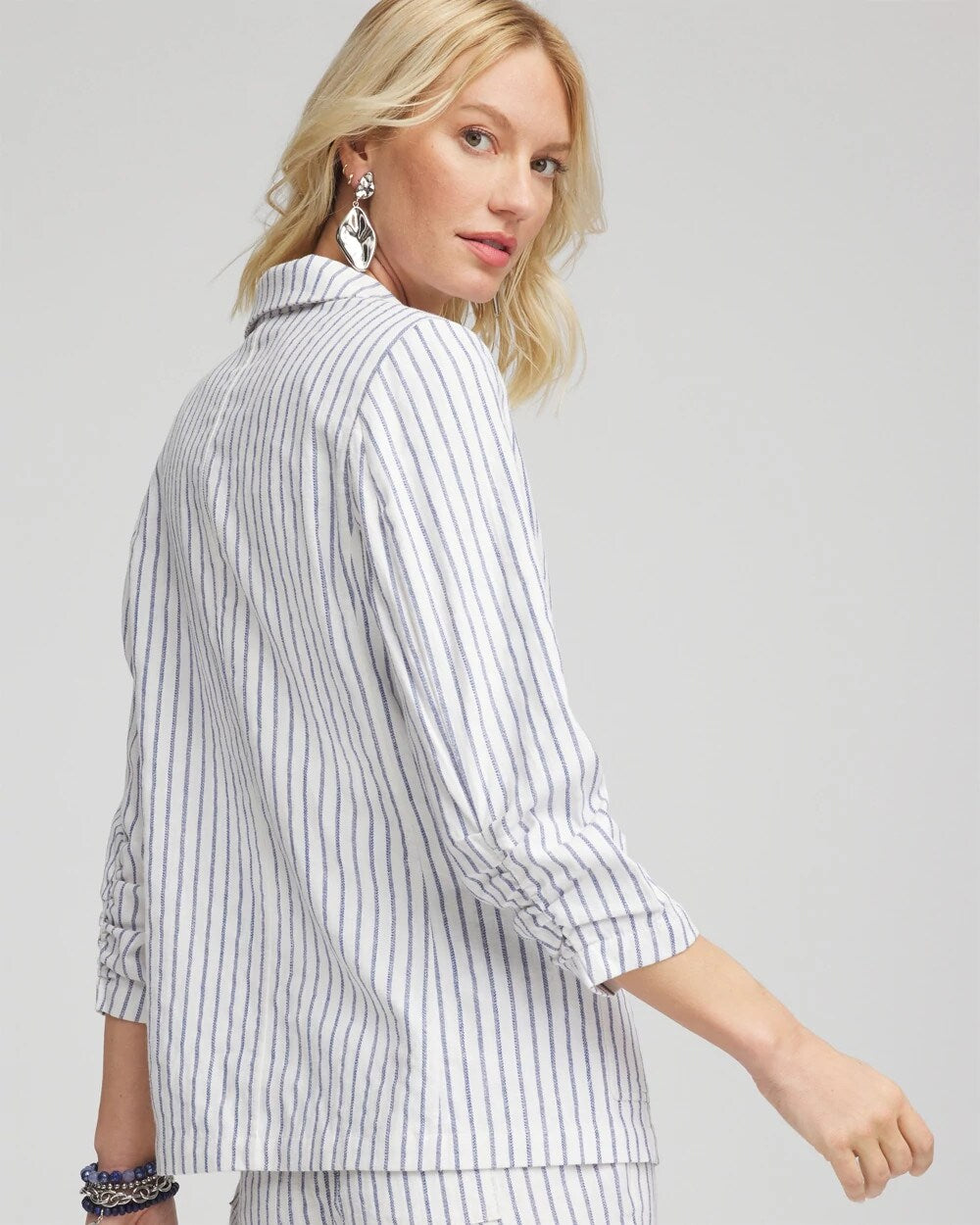 Chico's Striped Linen Stretch Blazer
