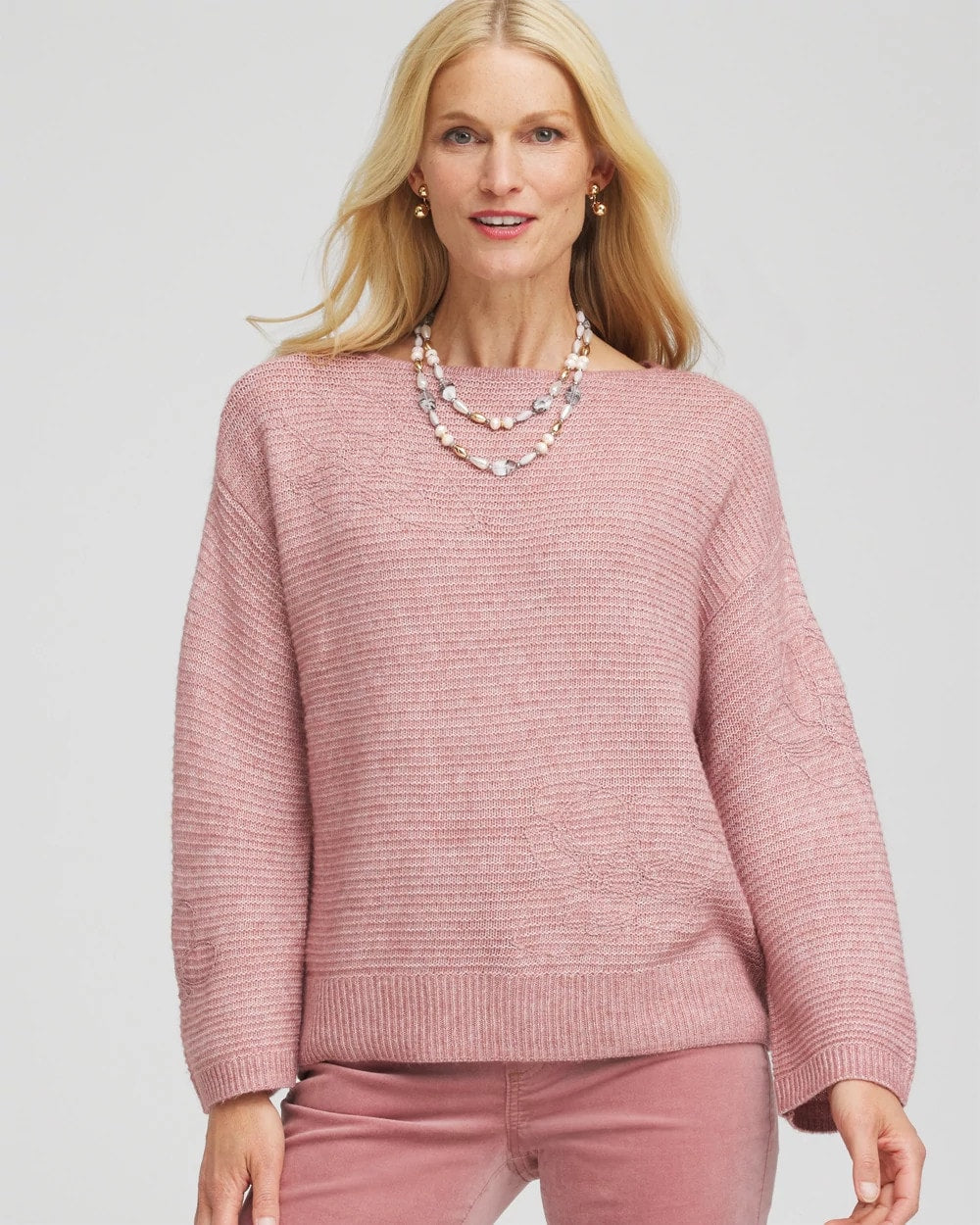 Chico's Tonal Embroidered Boatneck Pullover Sweater