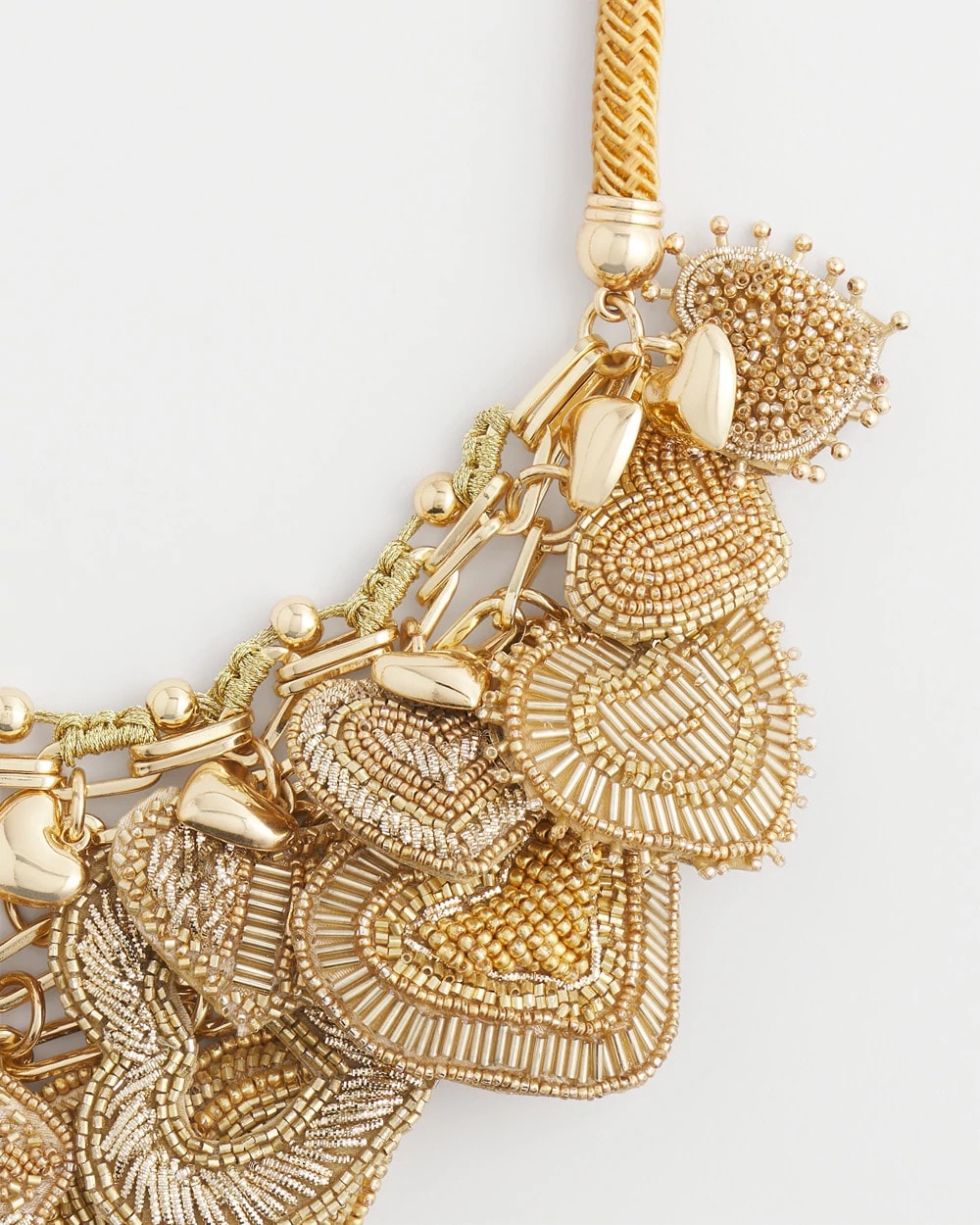 Chico's Gold Beaded Heart Charm Bib Necklace