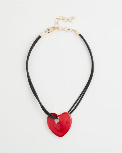 Chico's Red Enamel Heart Pendant Necklace