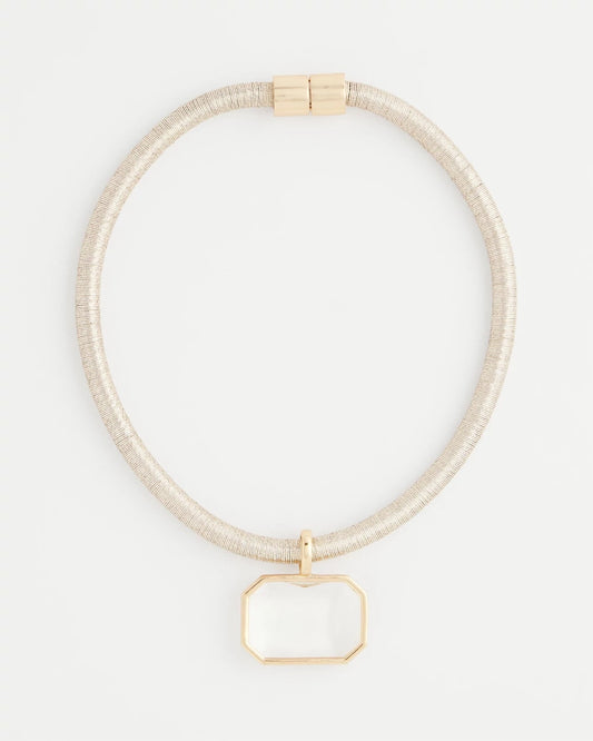 Chico's Goldtone Glass Gem Pendant Cord Necklace