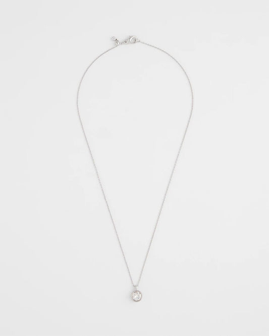 Chico's Bezel Set Pendant Silvertone Necklace