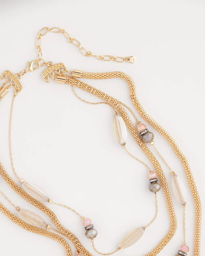 Chico's Multistrand Gold & Pink Tone Necklace