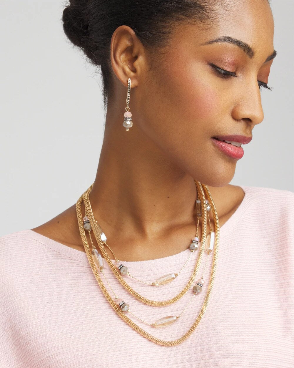 Chico's Multistrand Gold & Pink Tone Necklace