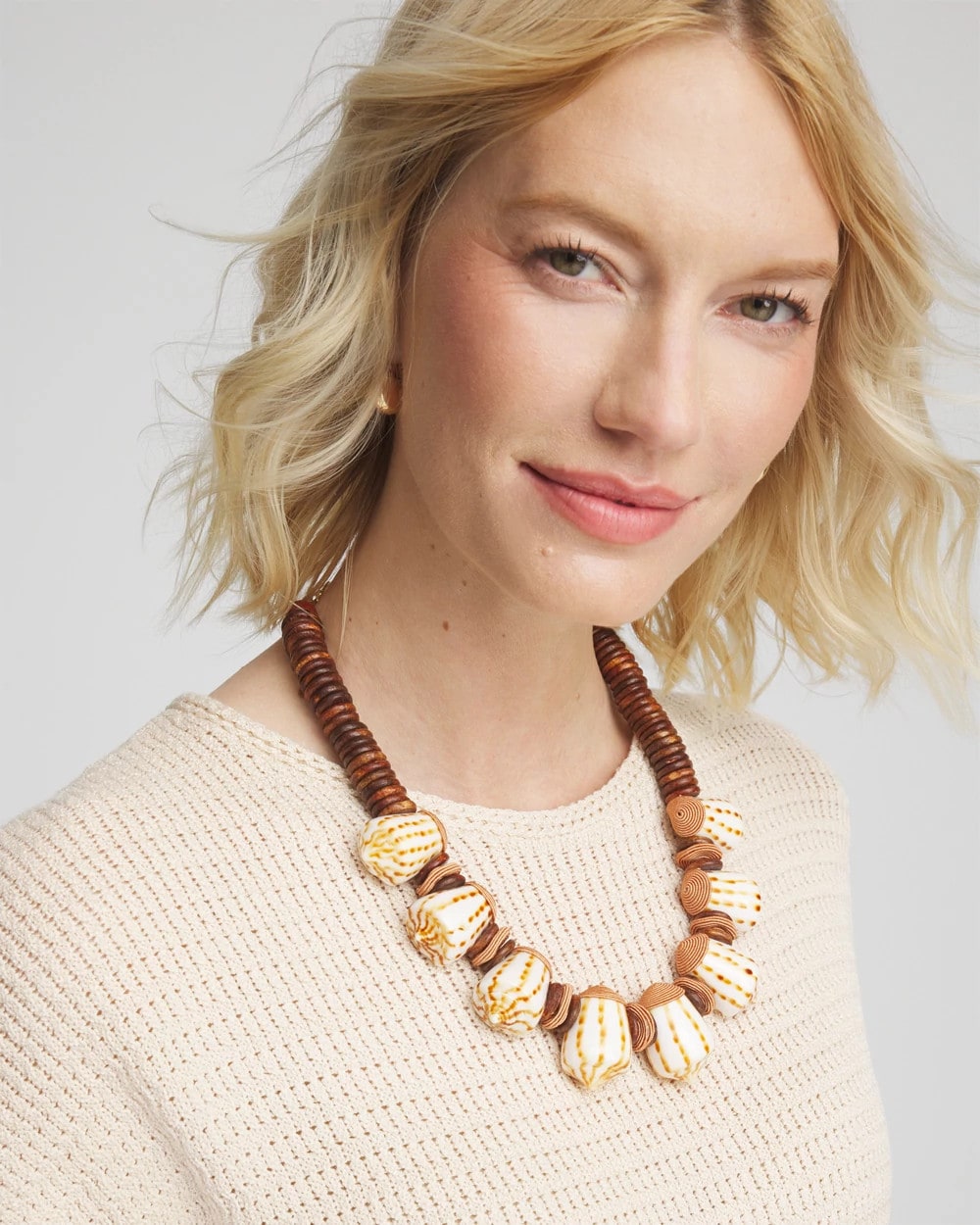 Chico's Shell & Wood Bib Necklace