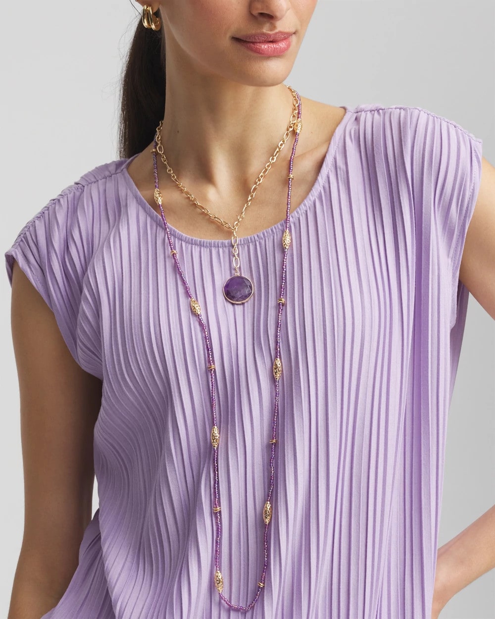 Chico's Purple Beaded Single Strand Necklace