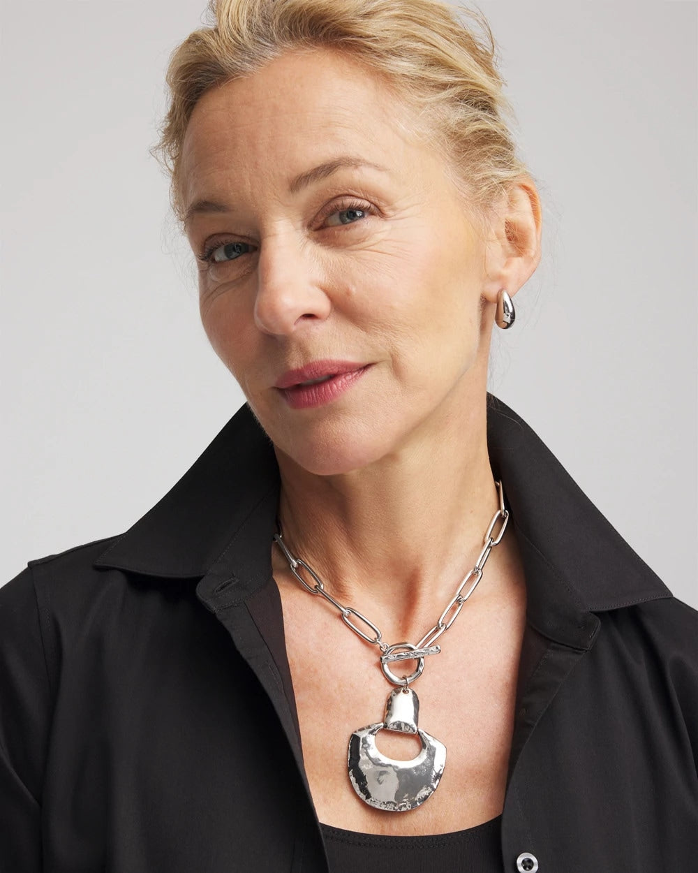 Chico's Silvertone Toggle Pendant Necklace