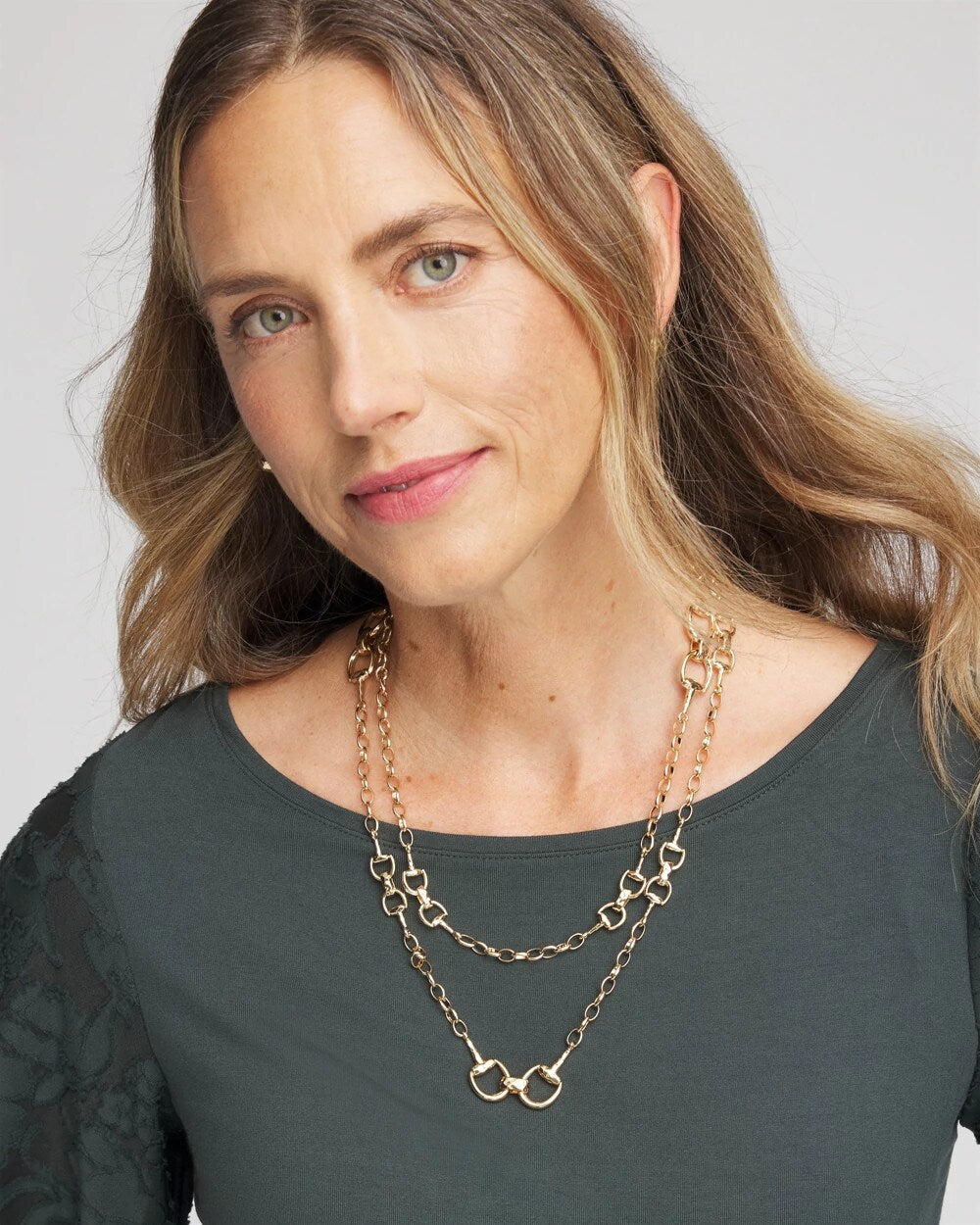 Chico's Equestrian Horsebit Long Link Necklace