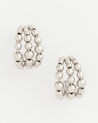 Chico's Silver Beaded Mini Hoop Earrings