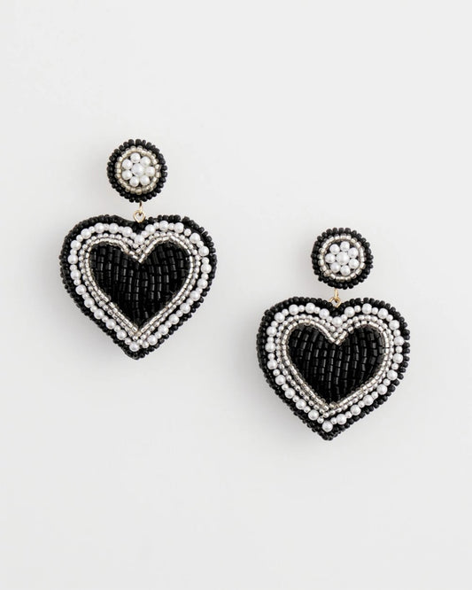 Chico's Black Beaded Heart Drop Earrings