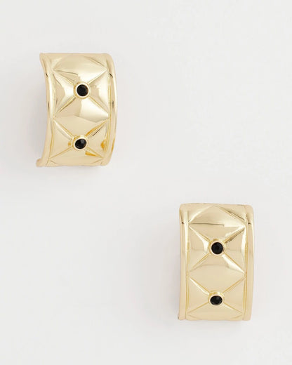 Chico's Black & Gold Quilted  Clip on Earrings