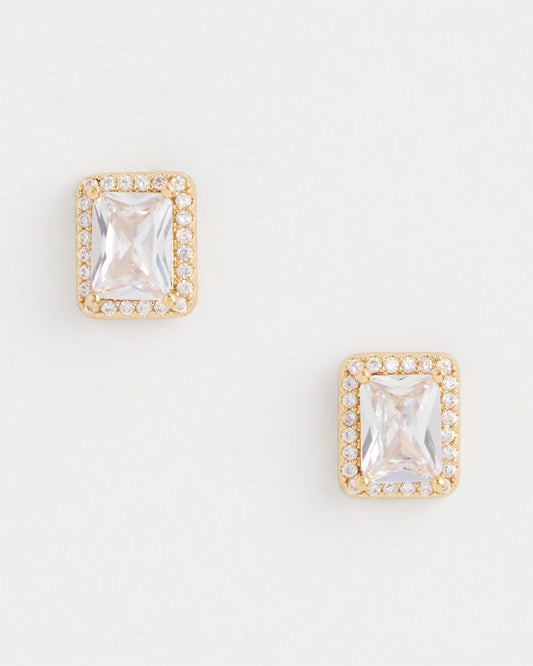 Chico's Gold Emerald Cut Stud Earrings