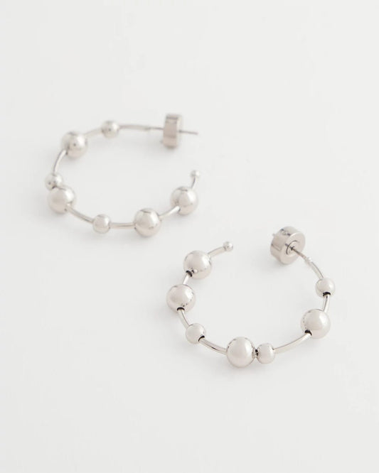 Chico's Silvertone Beaded Hoop Earrings