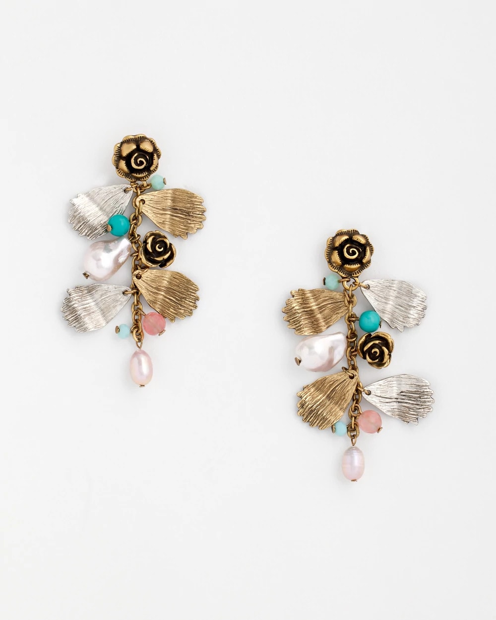 Chico's Floral Pearl Charm Earrings