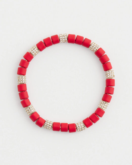 Chico's Red Barrel Bead Stretch Bracelet