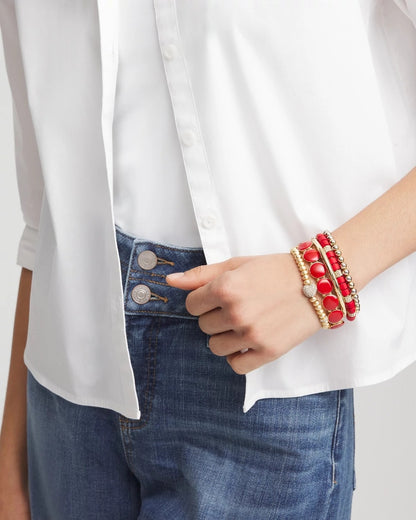 Chico's Red Barrel Bead Stretch Bracelet
