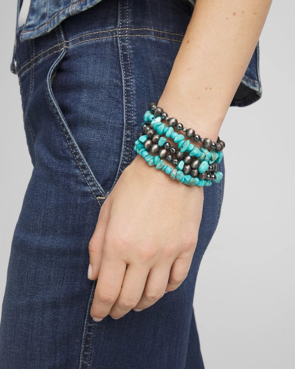 Chico's Turquoise Stone Stretch Set of Five Beaded Bracelets