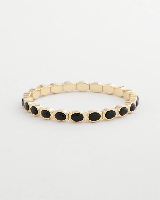 Chico's Small Black Faceted Gem Stretch Cuff Bracelet