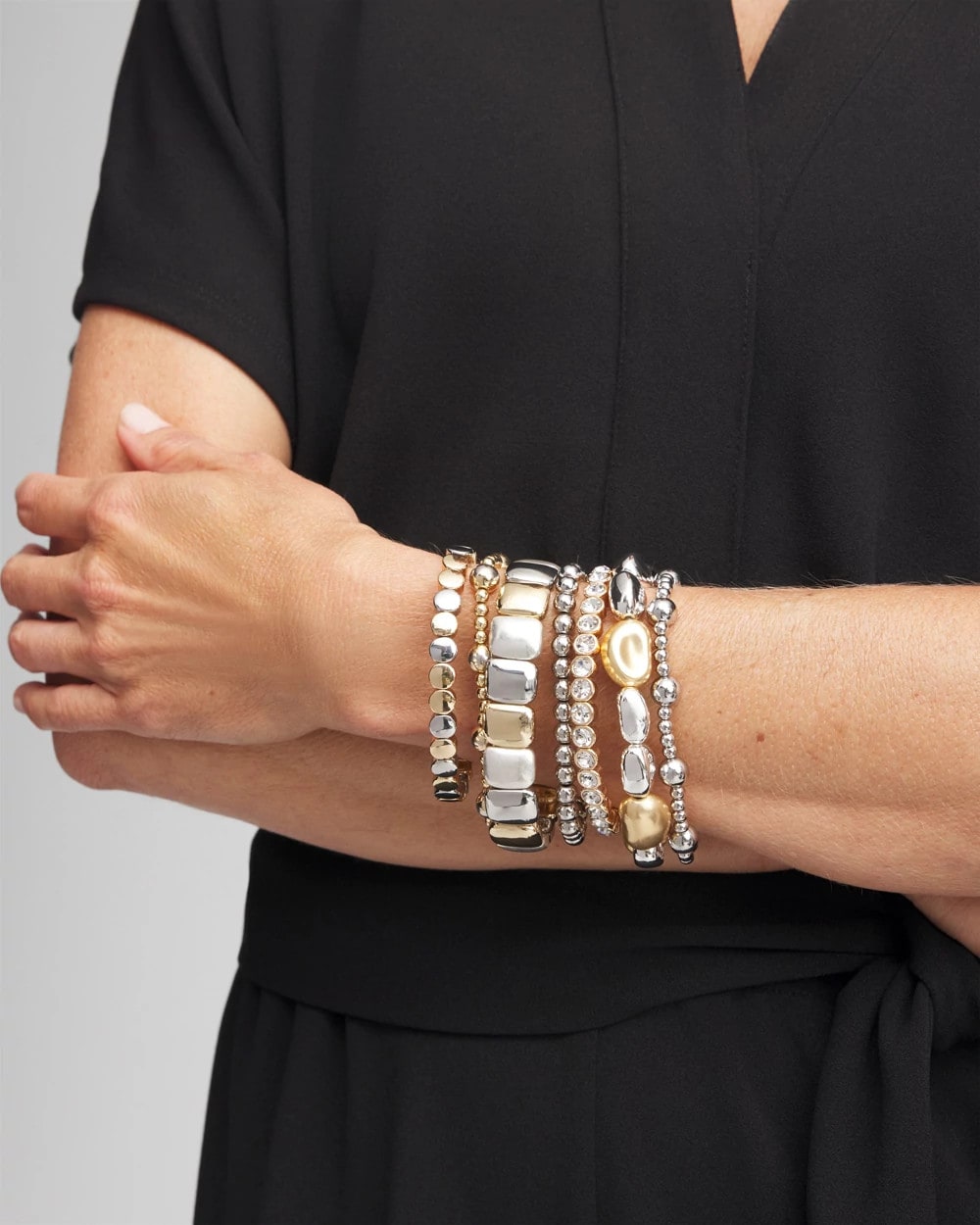 Chico's Gold & Silver Tone Beaded Stretch Bracelet