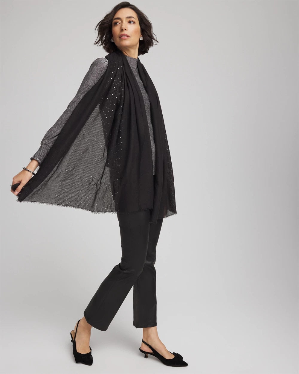 Chico's Metallic Stripe Oblong Scarf