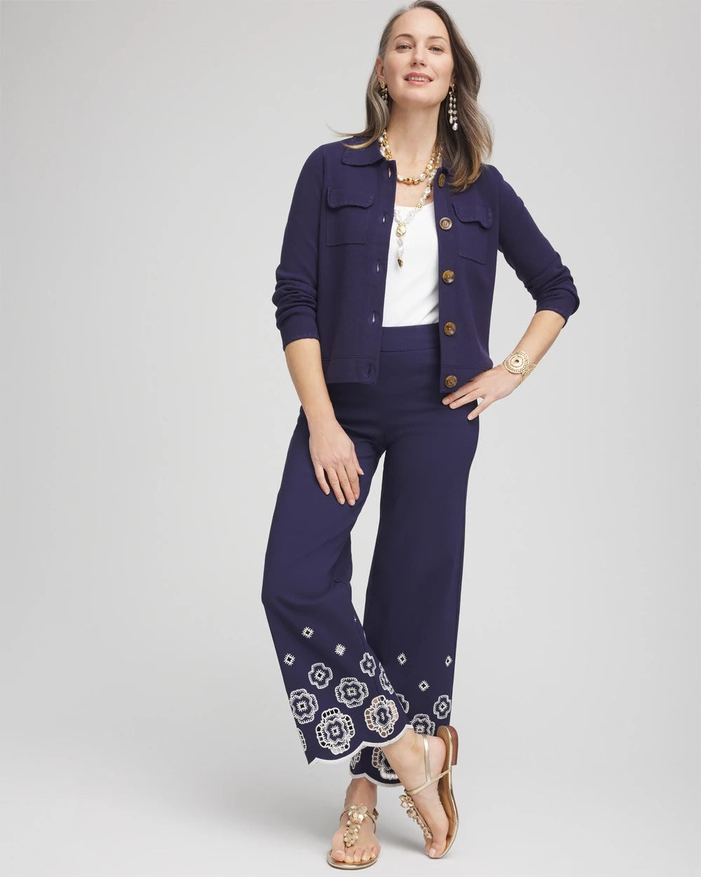 Chico's Petite Brigitte™ 180 Embroidered Wide-Leg Cropped Pants
