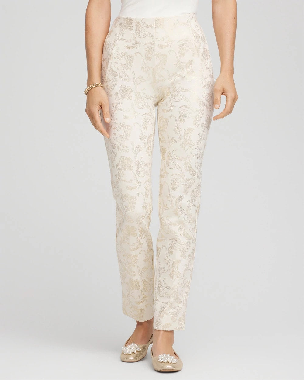Chico's Petite Juliet Golden Foiled Slim Ankle Pants