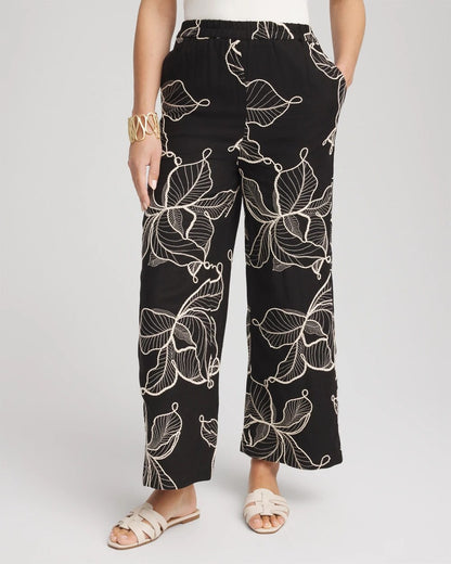 Chico's Petite Embroidered Wide-Leg Cropped Pants