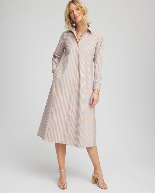 Chico's Petite Vanilla Chai Striped Shirtdress