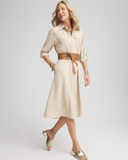 Chico's Twill Belted Midi Shirtdress