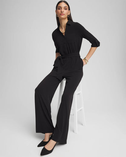 Chico's Petite Belted Jersey Maxi Jumpsuit