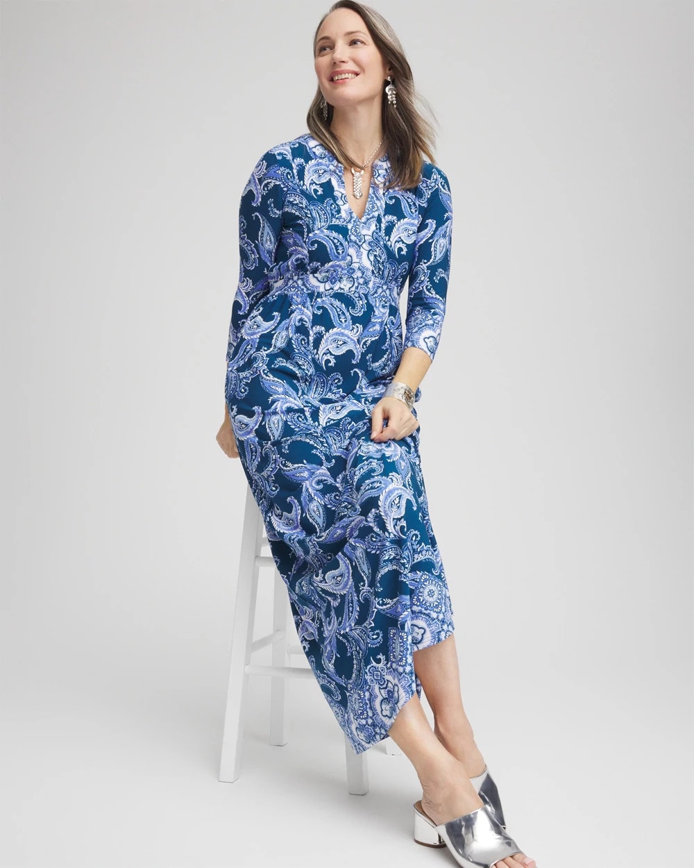 Chico's Petite Long Sleeved Jersey Maxi Dress