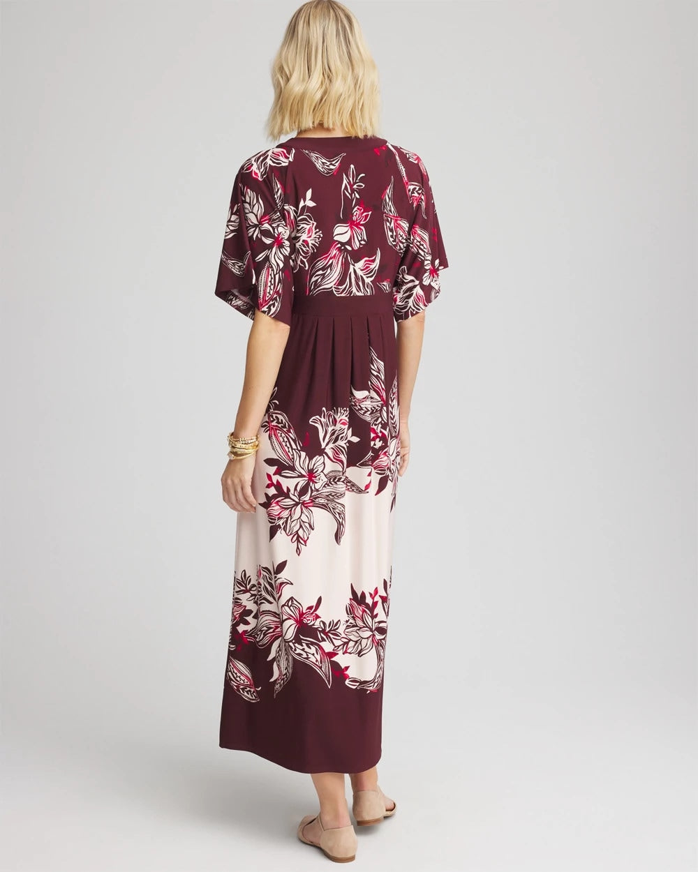 Chico's Petite Floral Flutter-Sleeve Maxi Dress