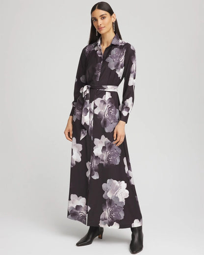 Chico's Petite Floral Print Maxi Shirt Dress