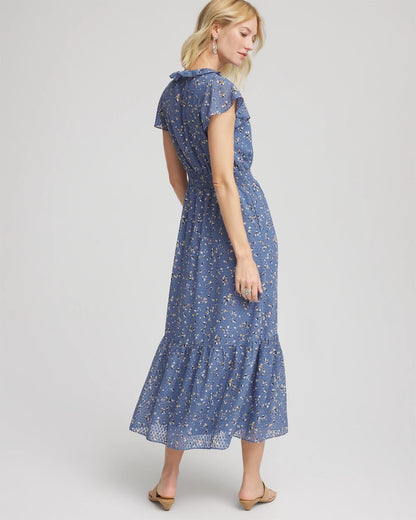 Chico's Petite Textured Ruffled-Placket Maxi Dress