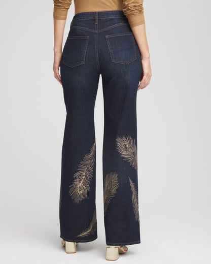 Chico's Petite Embellished High-Rise Wide-Leg Jeans