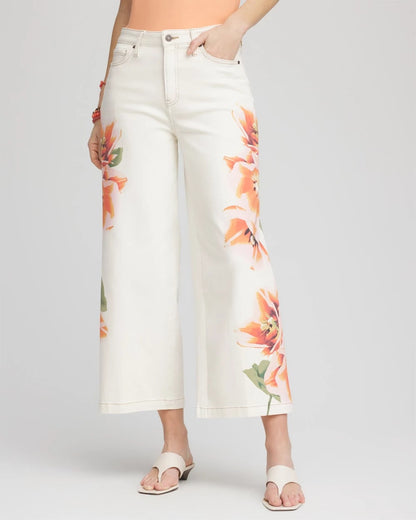 Chico's Petite Floral High-Rise Wide-Leg Cropped Jeans