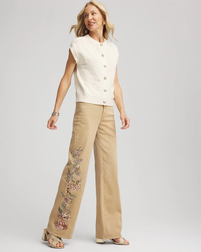 Chico's Petite Embroidered High-Rise Wide-Leg Jeans