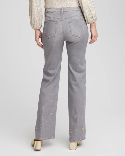 Chico's Petite Rose Gold Embroidered Girlfriend Flared Jeans